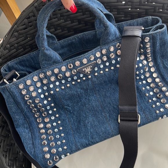 CANAPA CONVERTIBLE TOTE RHINESTONR EMBELLISHED DENIM LARGE BAG - Picture 7 of 7